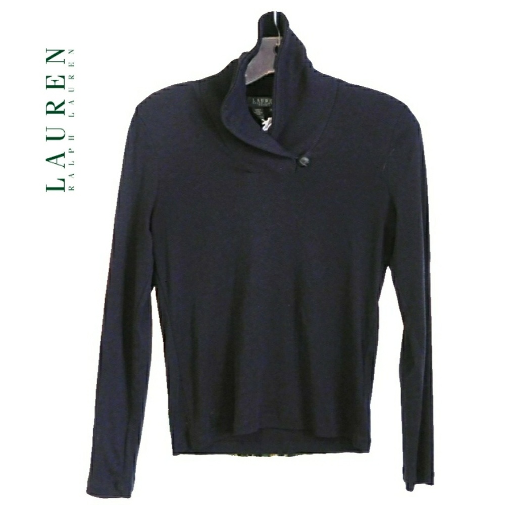 LAUREN RALPH LAUREN BLK SHAWL BUTTON COLLAR TOP - Picture 1 of 2